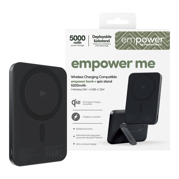 Bezdrátová PowerBank 5000 mAh s otočným stojánkem, 20 W, kompatibilní s MagSafe, Qi2/USB-C, Space Black, empower