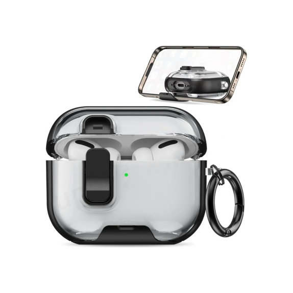 Silikonové pouzdro se stojánkem na telefon a karabinou pro AirPods Pro 3, černé