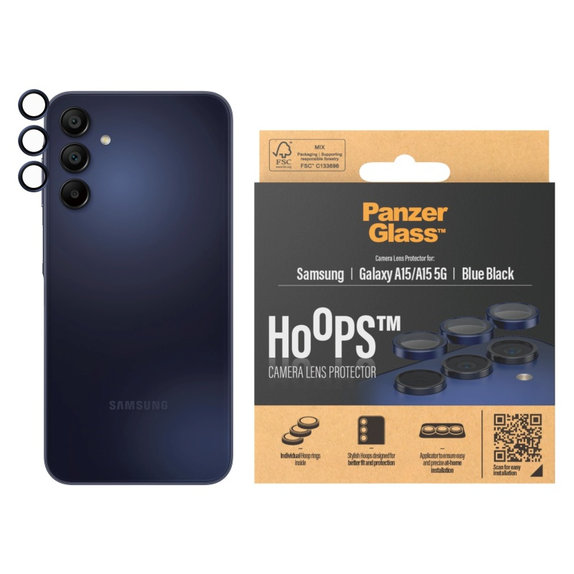 Ochranný kryt objektivu Hoops pro Samsung A15/A15 5G, Modrá/Černá, PanzerGlass