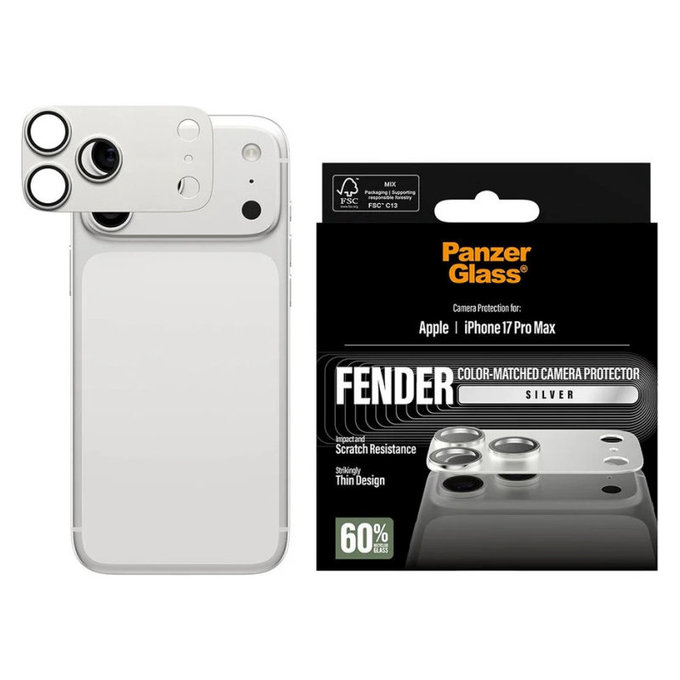 Ochranný kryt objektivu Fender pro iPhone 17 Pro Max, Stříbrná, PanzerGlass