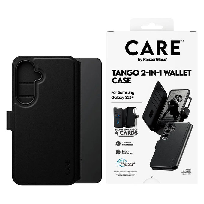 Pouzdro Tango Wallet Two-In-One s QI pro Samsung Galaxy S26+, Černá, PanzerGlass