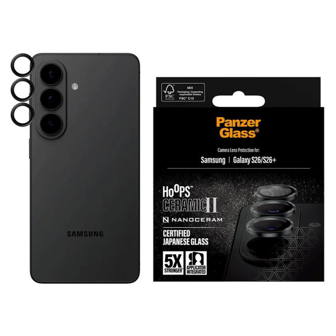 Ochranný kryt objektivu Hoops Ceramic II pro Samsung S26/S26+, Černá, PanzerGlass