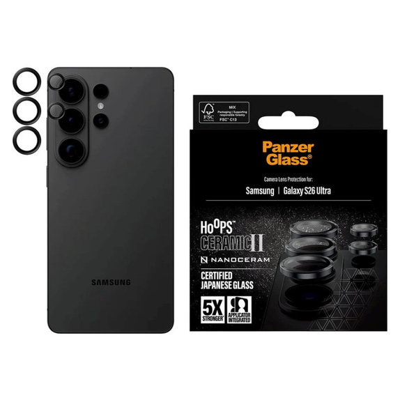 Ochranný kryt objektivu Hoops Ceramic II pro Samsung S26 Ultra, Černá, PanzerGlass