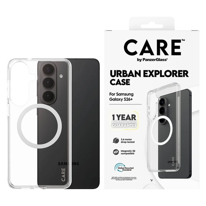 Pouzdro Urban Explorer s bílým QI pro Samsung Galaxy S26+, Transparentní, PanzerGlass