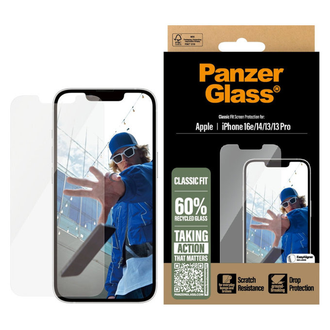 Tvrzené sklo s aplikátorem pro iPhone 17e/16e/14/13/13 Pro, Čirá, PanzerGlass