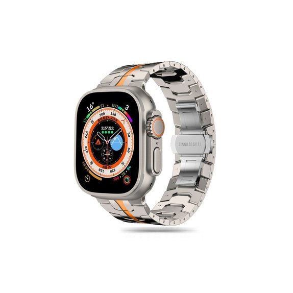 Řemínek Stainless Line pro Apple Watch 8 / 9 / 10 / 11 / SE / Ultra (44 / 45 / 46 / 49 mm), Titanium/Orange, Tech-Protect