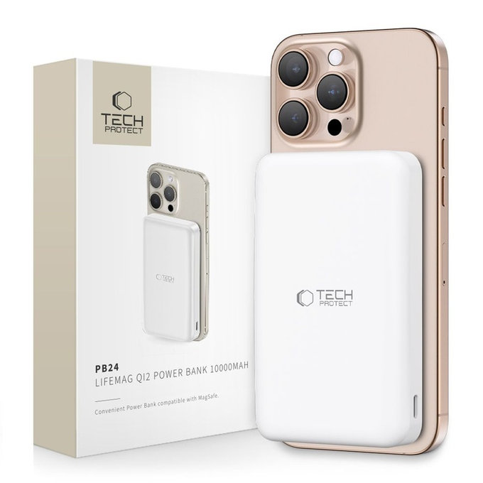 Powerbanka PB24 Lifemag Qi2 MagSafe 10000mAh, bílá, Tech-Protect