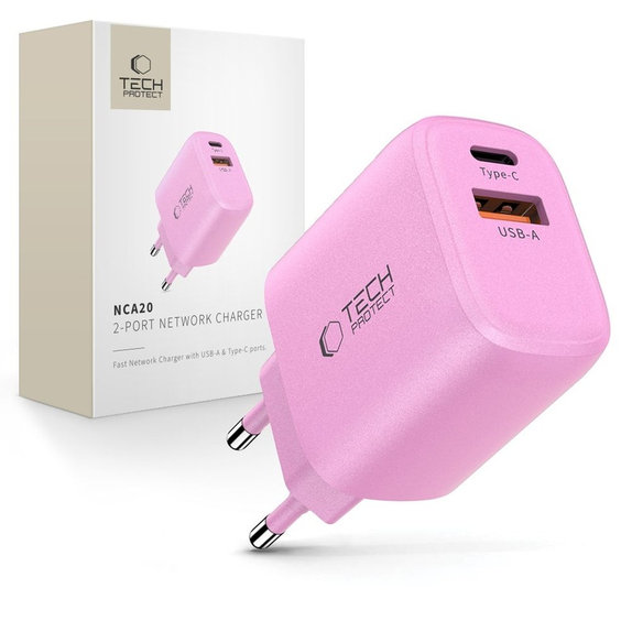 Síťová nabíječka NCA20 2-PORT PD 20W / QC3.0, Baby Pink, Tech-Protect