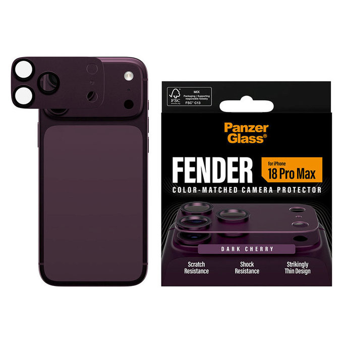 Ochranný kryt objektivu Fender pro iPhone 18 Pro Max, Dark Cherry, PanzerGlass