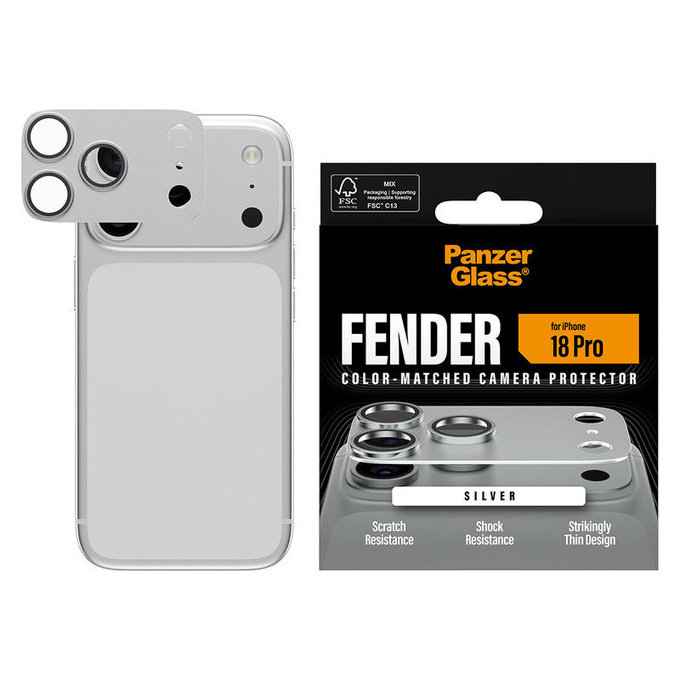 Ochranný kryt objektivu Fender pro iPhone 18 Pro, Stříbrná, PanzerGlass