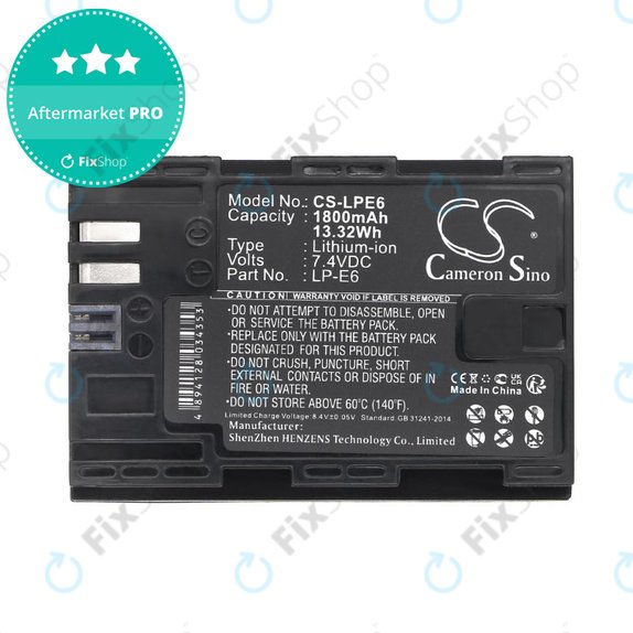 Baterie pro Canon EOS 60D, 5D Mk II, 7D, 1800mAh, Li-Ion, 7.4V, LP-E6, HQ