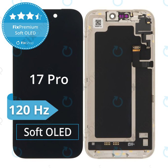 Displej Soft OLED 120Hz pro iPhone 17 Pro, Dotykové sklo s rámem, DIAGNOSTIC