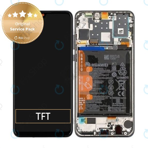 Huawei P30 Lite (2020) - LCD Displej + Dotykové Sklo + Rám + Baterie (Midnight Black) - 02353FPX, 02353DQU Genuine Service Pack