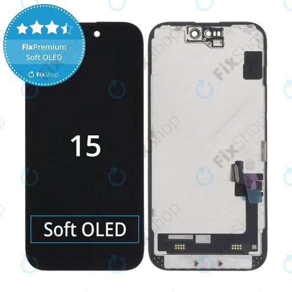 Displej Soft OLED pro iPhone 15, Dotykové sklo s rámem, DIAGNOSTIC