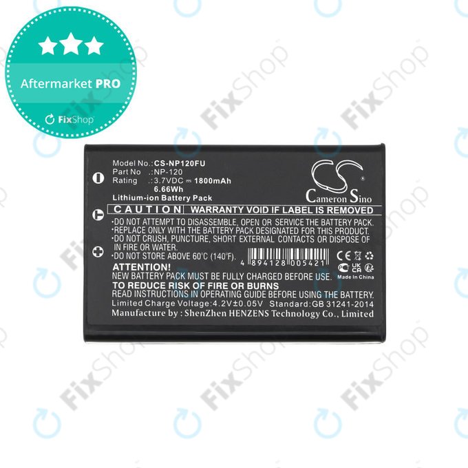 Baterie pro Toshiba Camileo H30, FujiFilm NP-120, 1800mAh, Li-Ion, 3.7V, PX1657, HQ
