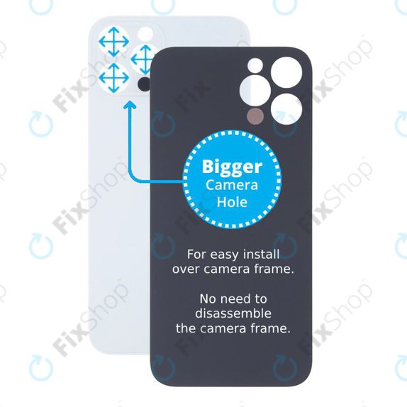 Apple iPhone 13 Pro Max - Sklo Zadního Housingu se Zvětšeným Otvorem na Kameru (Silver)