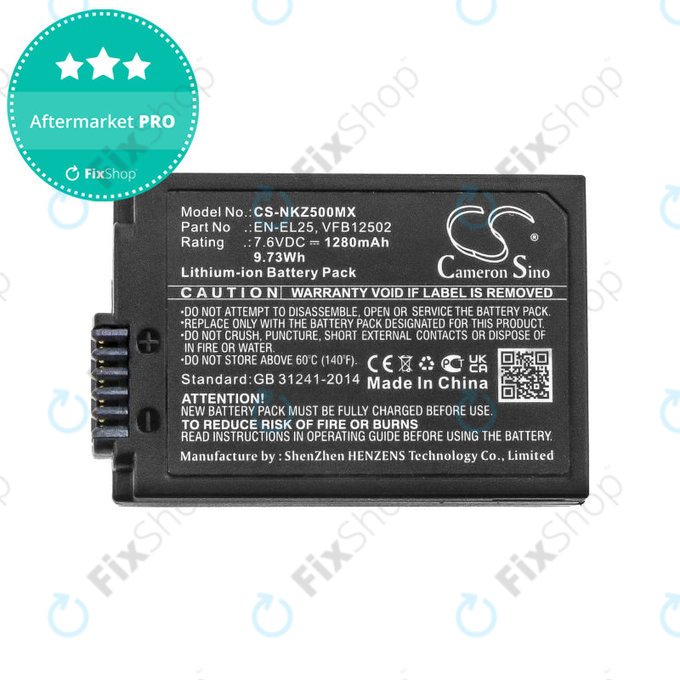 Baterie pro Nikon Z50, Z50 ZFC, Z30, Z FC, 1280mAh, Li-Ion, 7.6V, EN-EL25, HQ