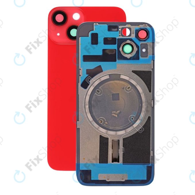Apple iPhone 14 - Sklo Zadního Housingu + Sklíčko Kamery + Kovová Destička + Magsafe Magnet (Red)