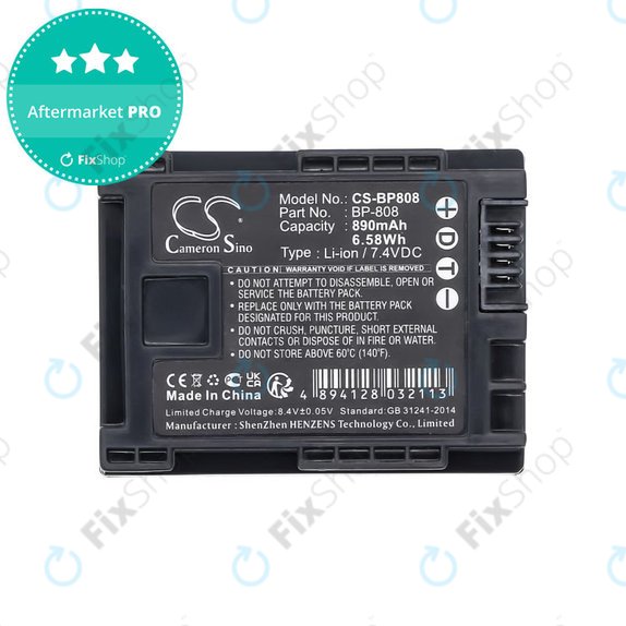 Baterie pro Canon FS10, FS11, FS100, 890mAh, Li-Ion, 7.4V, BP-808, HQ