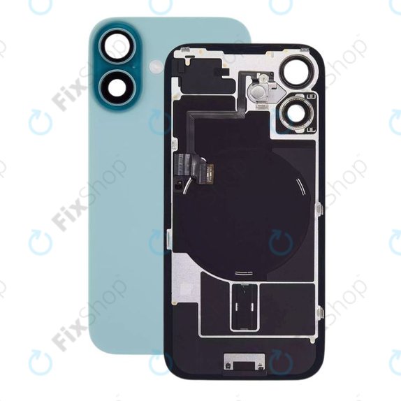 Apple iPhone 16 - Sklo Zadního Housingu + Sklíčko Kamery + Kovová Destička + Magsafe Magnet (Teal)