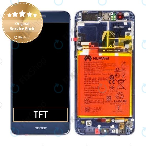 Huawei Honor 8 - LCD Displej + Dotykové Sklo + Rám + Baterie (Sapphire Blue) - 02350USN, 02350USM Genuine Service Pack