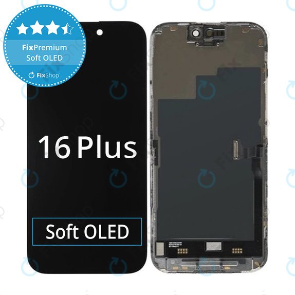 Displej Soft OLED pro iPhone 16 Plus, Dotykové sklo s rámem, FixPremium