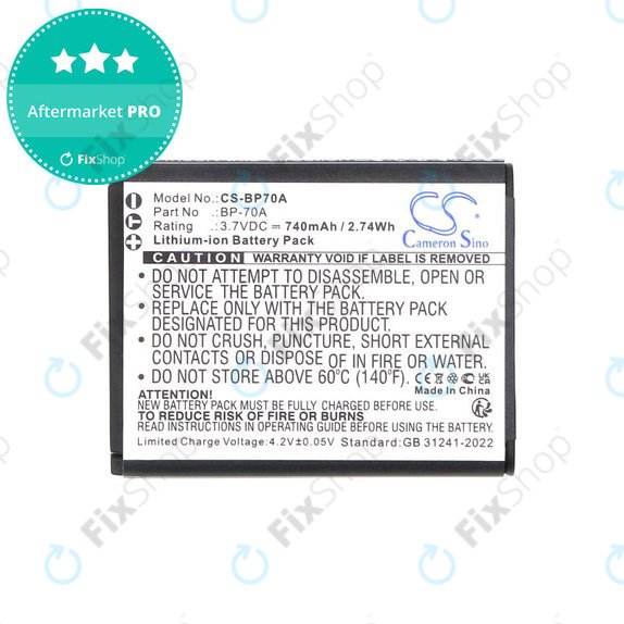 Baterie pro Samsung ES, ST, 740mAh, Li-Ion, 3.7V, BP-70A, HQ