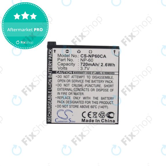 Baterie pro Casio Exilim Zoom EX-Z19, EX-Z85, EX-Z9, 720mAh, Li-Ion, 3.7V, NP-60, HQ