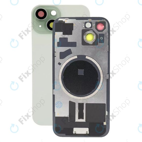 Apple iPhone 15 - Sklo Zadního Housingu + Sklíčko Kamery + Kovová Destička + Magsafe Magnet (Green)