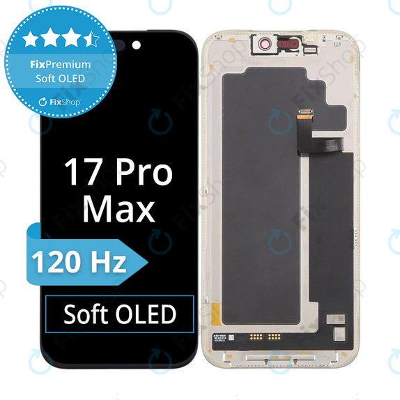 Displej Soft OLED 120Hz pro iPhone 17 Pro Max, Dotykové sklo s rámem, FixPremium
