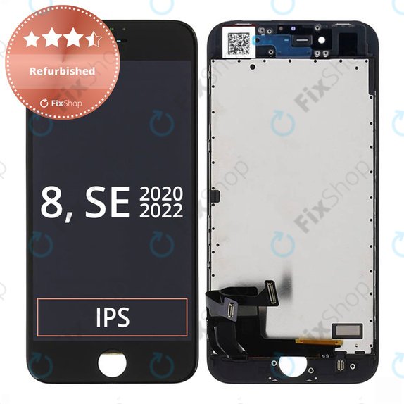 Displej pro iPhone 8, SE (2020), SE (2022), Black, Dotykové sklo s rámem, Refurbished