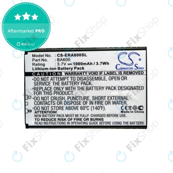 Baterie pro Sony Ericsson Kumquat, ST25, ST25i, Xperia U, 1000mAh, Li-Ion, 3.7V, BA600, HQ