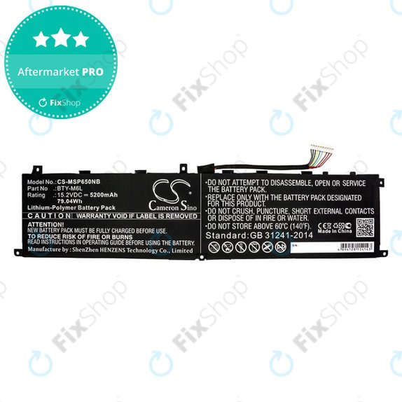 Baterie pro MSI GS65 Stealth Thin, PS63, P65 Creator 8RF, 5200mAh, Li-Pol, 15.2V, BTY-M6L, HQ