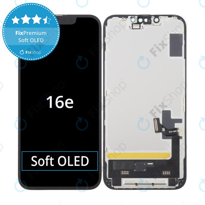 Displej Soft OLED pro iPhone 16e, 17e, Dotykové sklo s rámem, FixPremium
