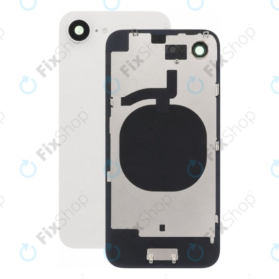 Apple iPhone 16e - Sklo Zadního Housingu + Sklíčko Kamery + Kovová Destička (White)