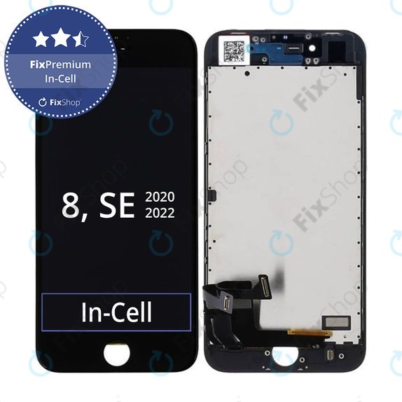 Displej In-Cell pro iPhone 8, SE (2020), SE (2022), Black, Dotykové sklo s rámem, FixPremium