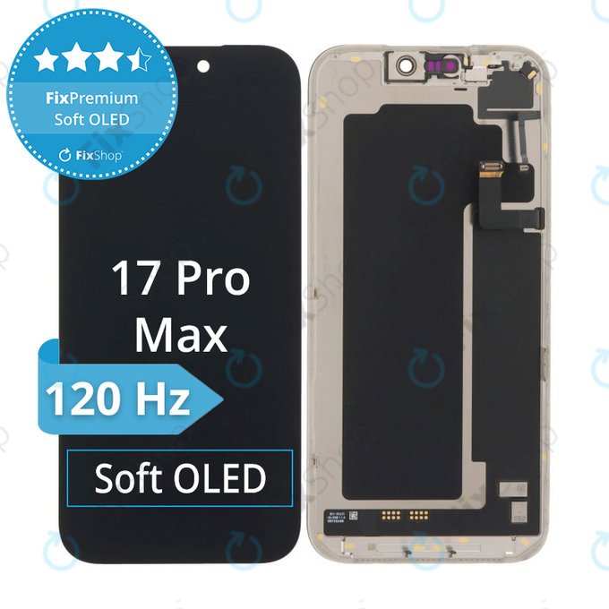 Displej Soft OLED 120Hz pro iPhone 17 Pro Max, Dotykové sklo s rámem, DIAGNOSTIC