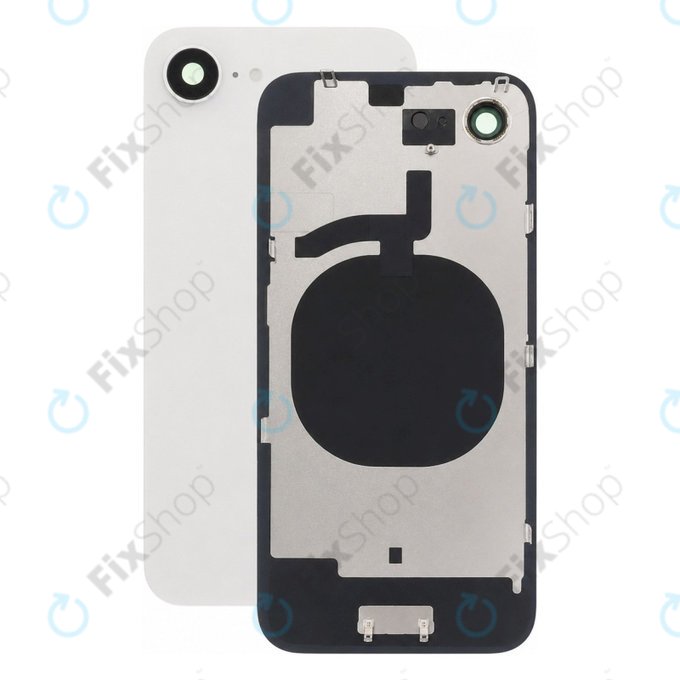 Apple iPhone 16e - Sklo Zadního Housingu + Sklíčko Kamery + Kovová Destička (White)