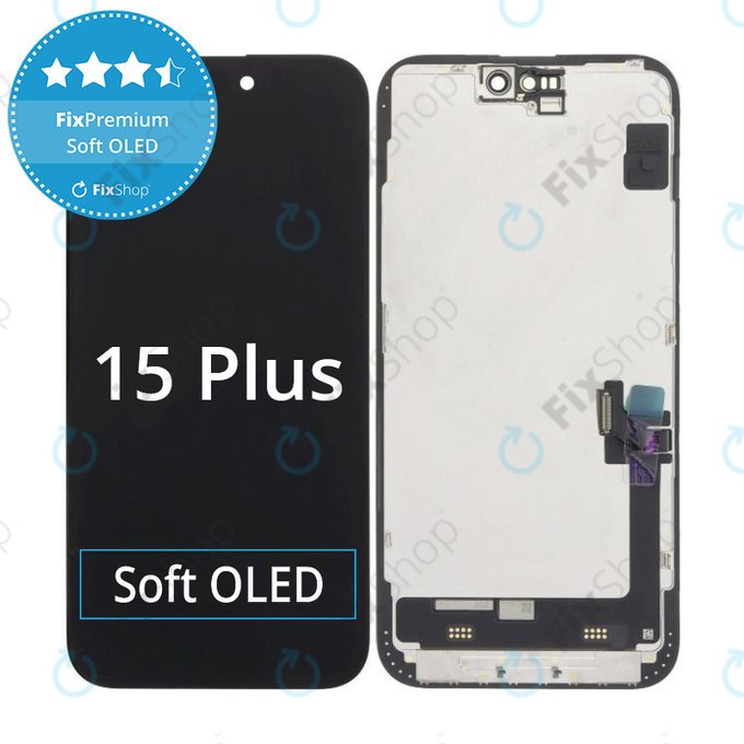 Displej Soft OLED pro iPhone 15 Plus, Dotykové sklo s rámem, FixPremium