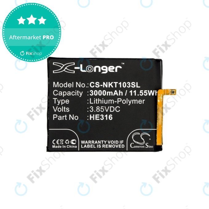 Baterie pro Nokia 6, 3000mAh, Li-Pol, 3.85 V, HE316, HQ
